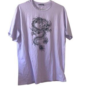 Mens Lavender Graphic T-Shirt With Black Dragon Print Shein XL Cotton/Spandex Bl
